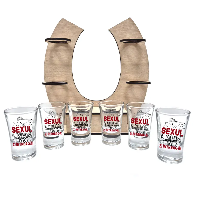 Sexul e minunat, suport potcoava din lemn cu 6 pahare tip shout, model hgs020